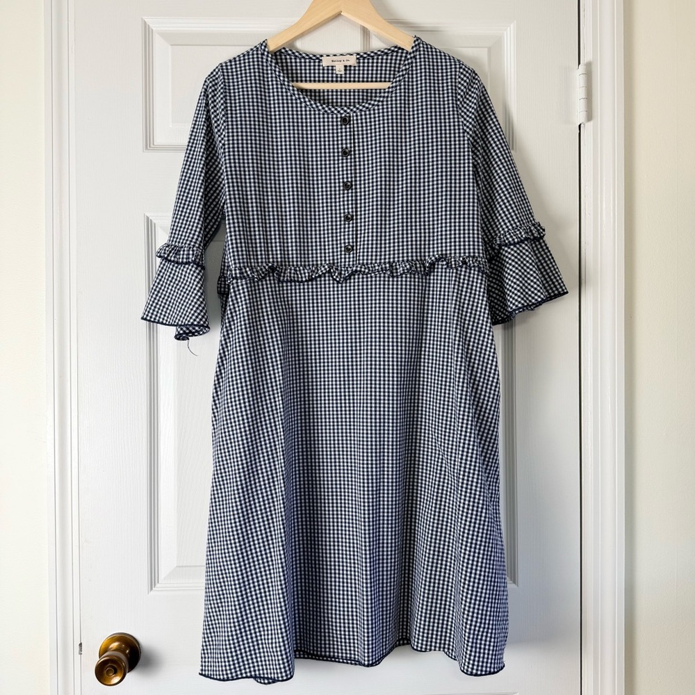 Hailey and Co. Navy Gingham Cotton Dress Size Large